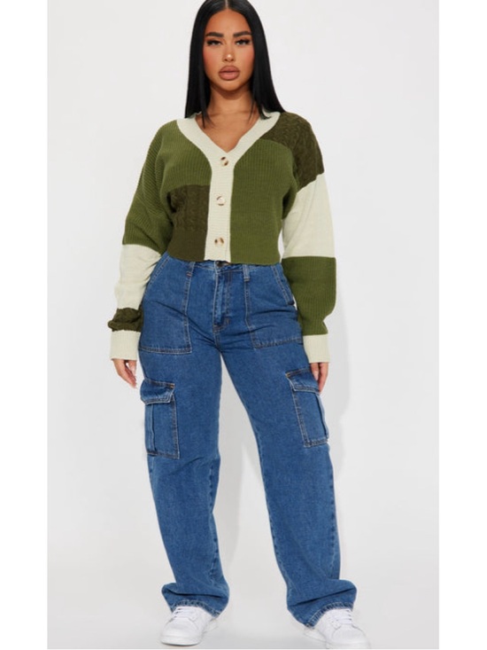 Fashion Nova Cropped Color Block Button Cardigan - Picture 2 of 16